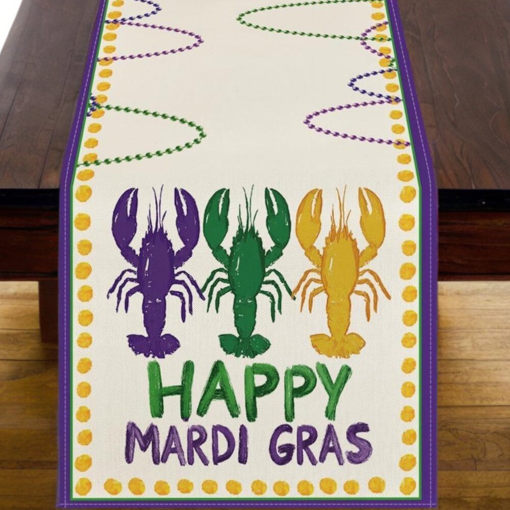 Mardi Gras Table Runner Crawfish Decor Cottage Dining Long Decorative Cloth 108"